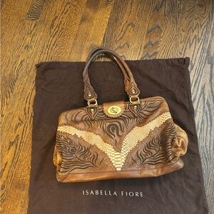 Isabella Fiore Tan and Brown Leather Satchel